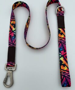 Neon Abstract Lanyard with Swivel Clip and Leather Trim for Keys Badges ID Cards | Bold Color Neck Strap for Work Events Travel